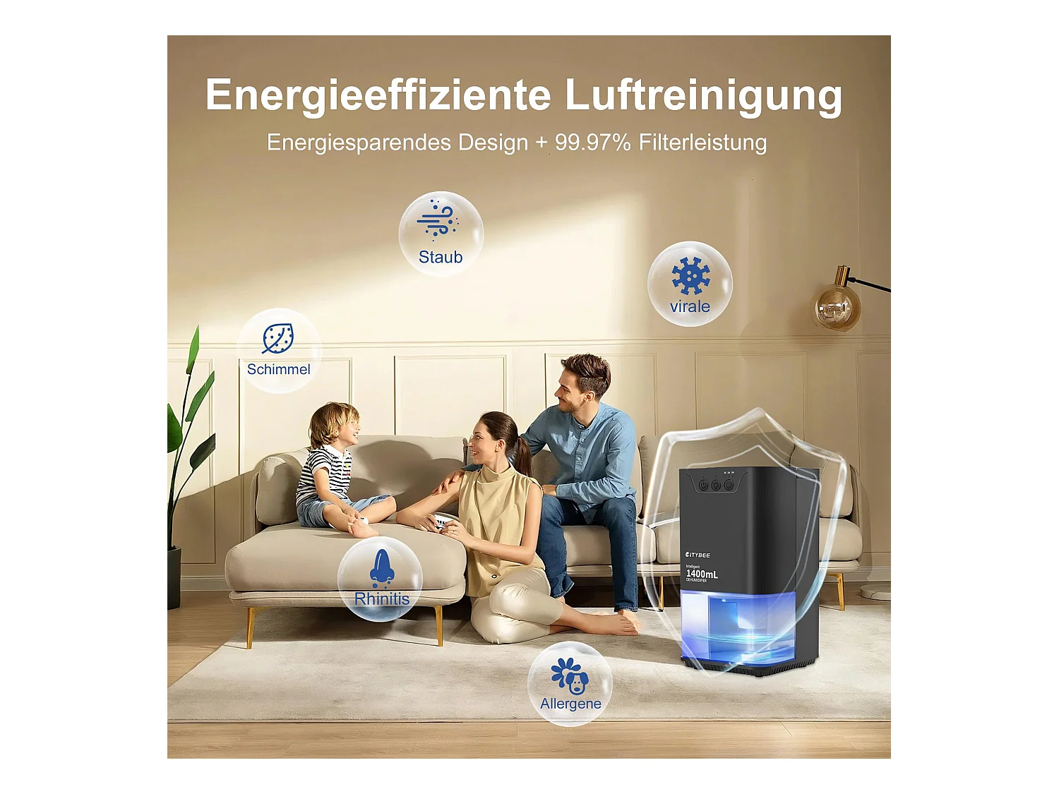 Déshumidificateur NETTLIFE 1400 ml avec minuterie et d'ambiance (noir)