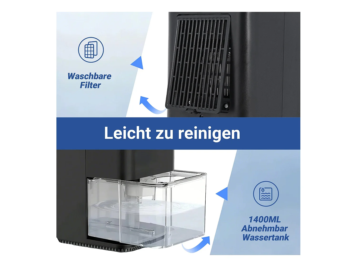 Déshumidificateur NETTLIFE 1400 ml avec minuterie et d'ambiance (noir)