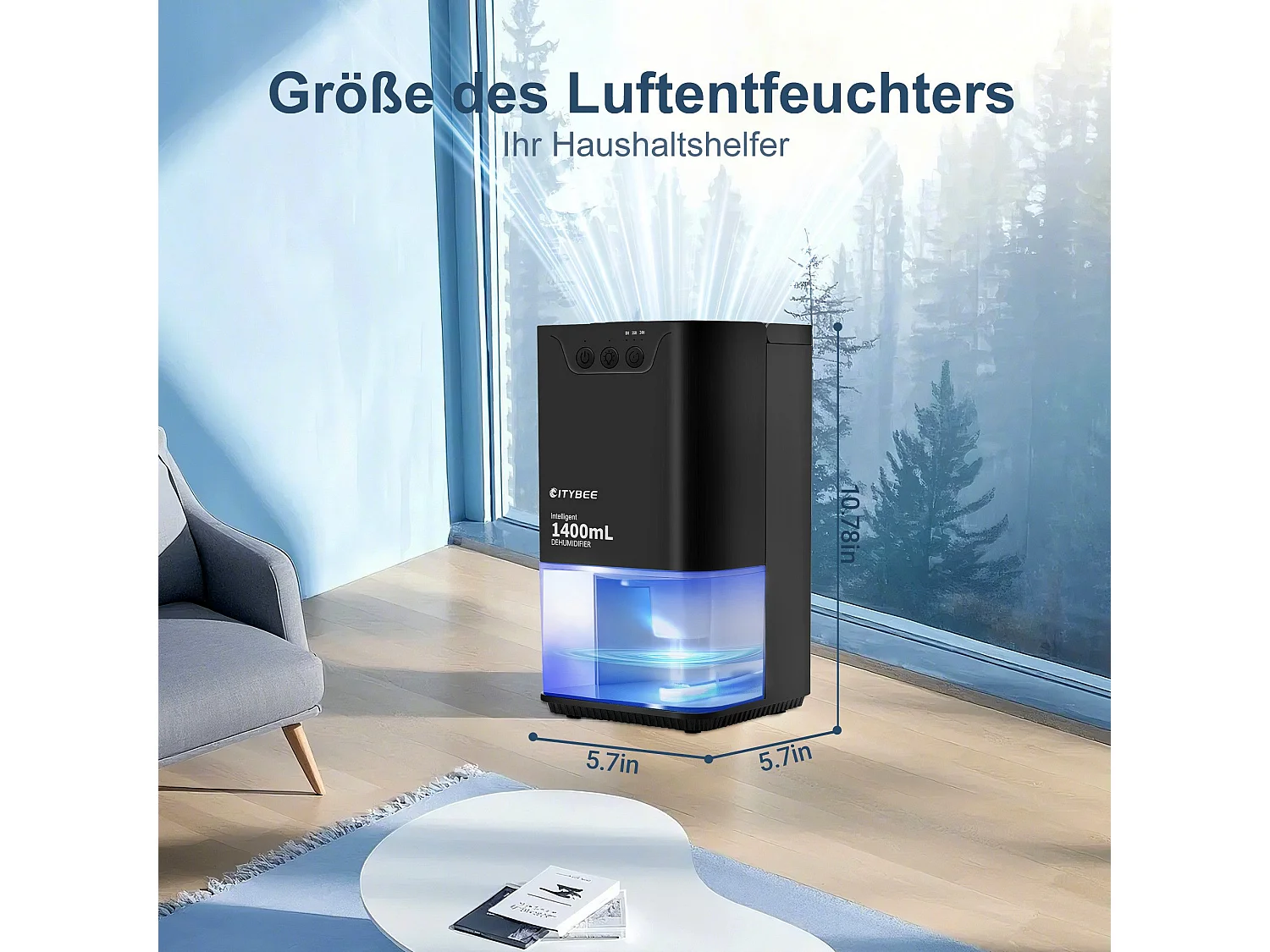 Déshumidificateur NETTLIFE 1400 ml avec minuterie et d'ambiance (noir)