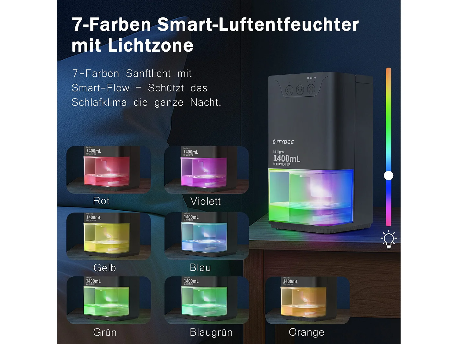 Déshumidificateur NETTLIFE 1400 ml avec minuterie et d'ambiance (noir)