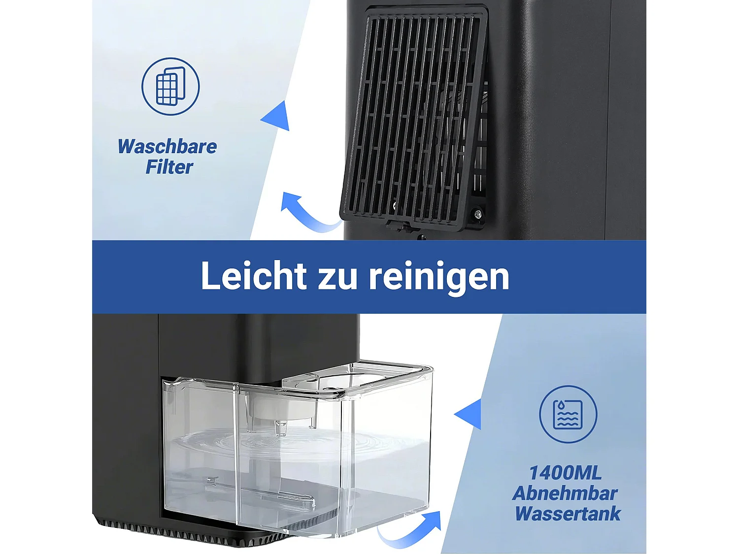 Déshumidificateur NETTLIFE 1400 ml avec minuterie et d'ambiance (noir)