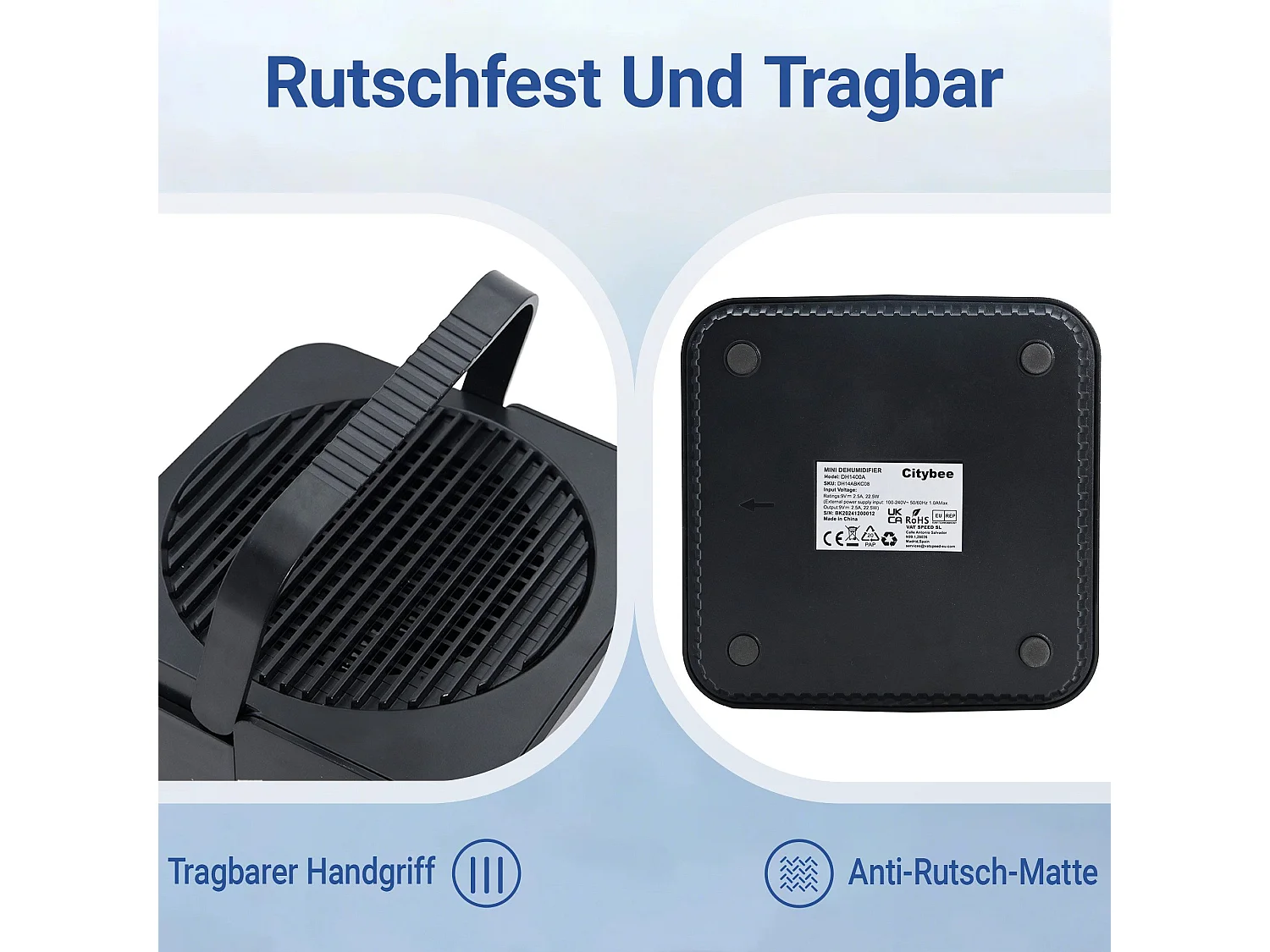 Déshumidificateur NETTLIFE 1400 ml avec minuterie et d'ambiance (noir)