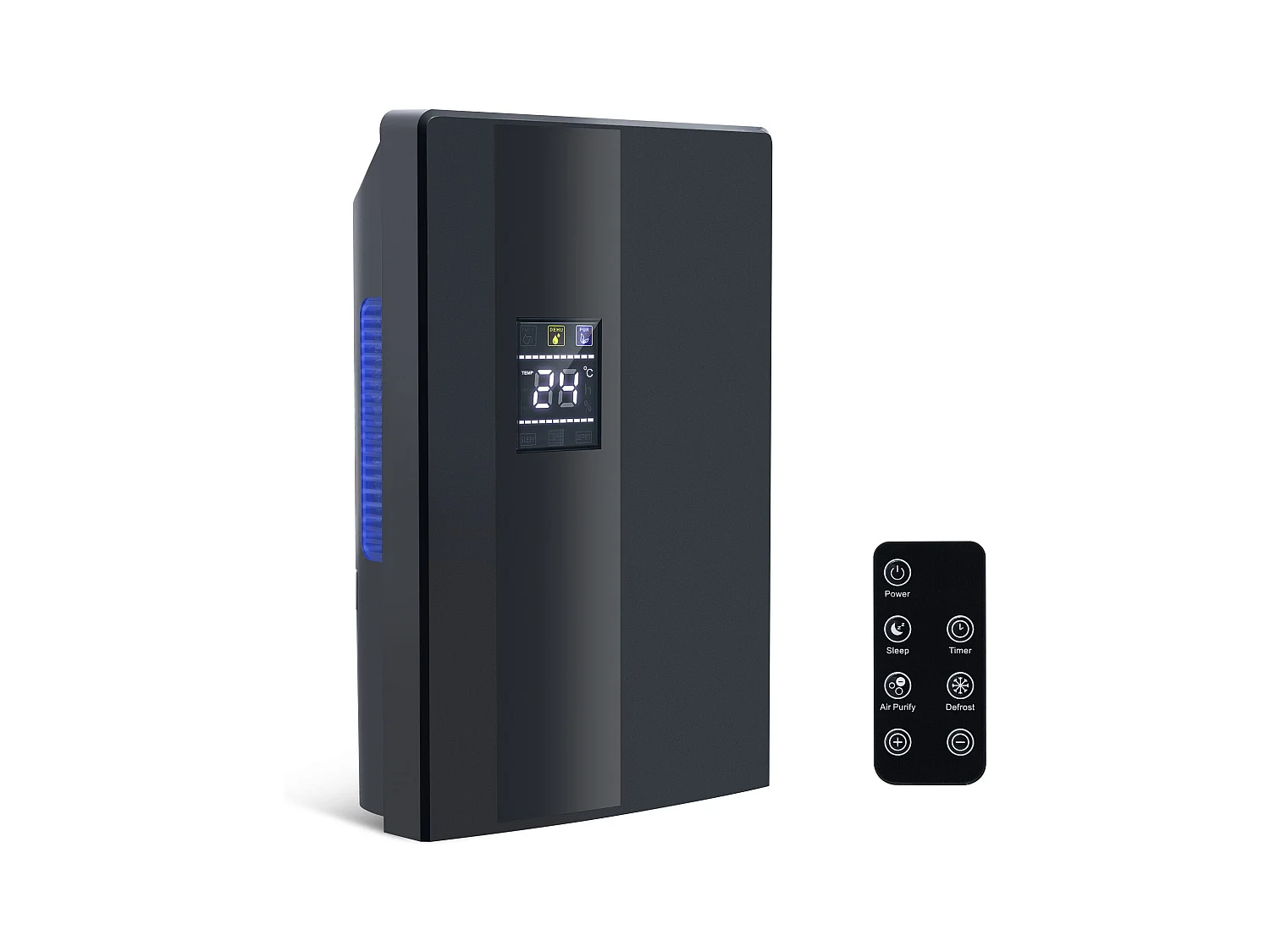 Déshumidificateur 2000 ml avec télécommande, minuterie 24 h, nettoyage UV et mode veille (noir)