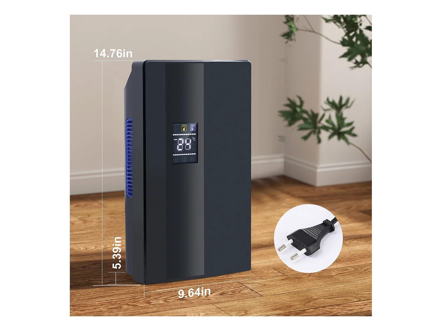 Déshumidificateur 2000 ml avec télécommande, minuterie 24 h, nettoyage UV et mode veille (noir)