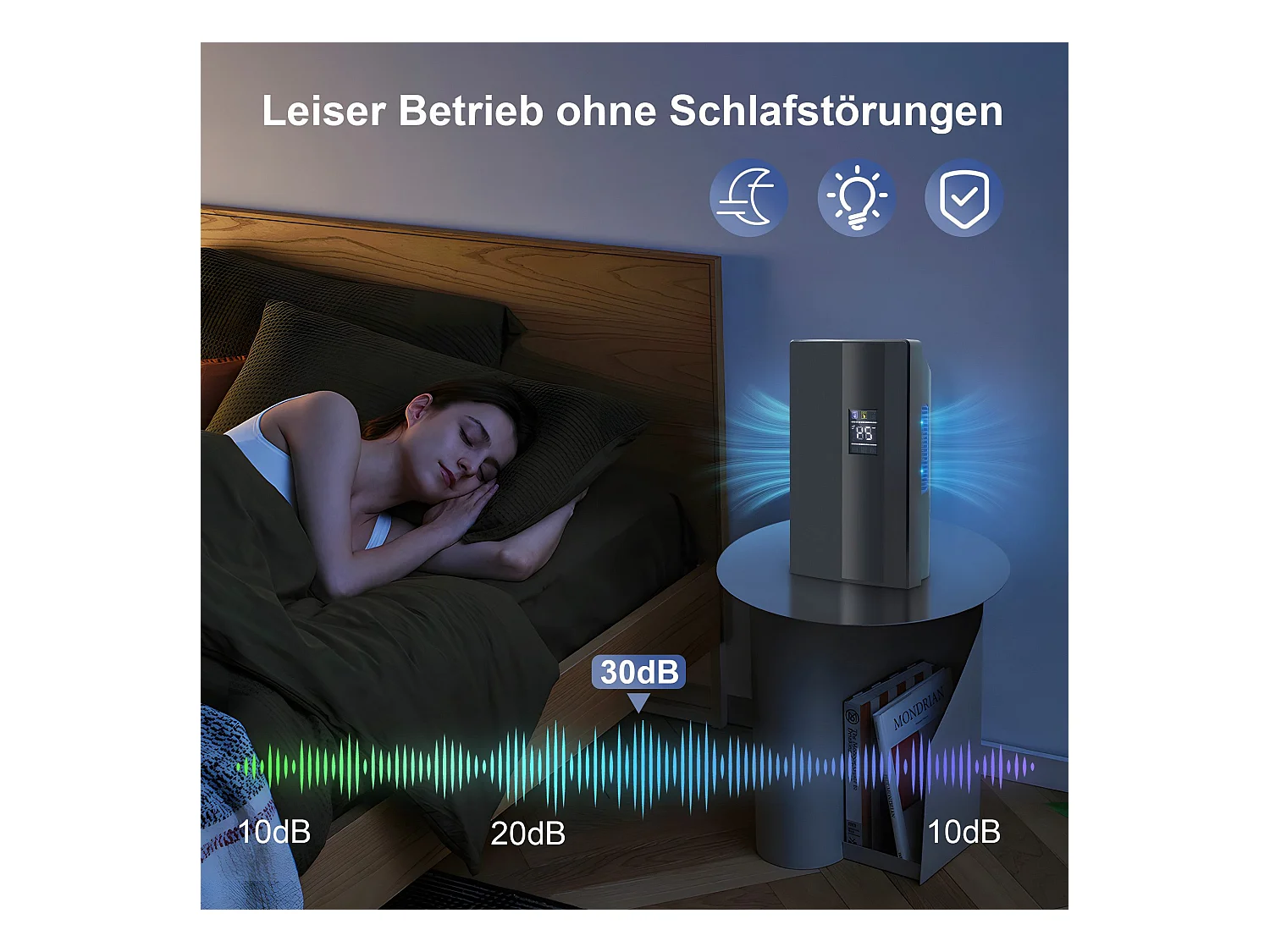 Déshumidificateur 2000 ml avec télécommande, minuterie 24 h, nettoyage UV et mode veille (noir)