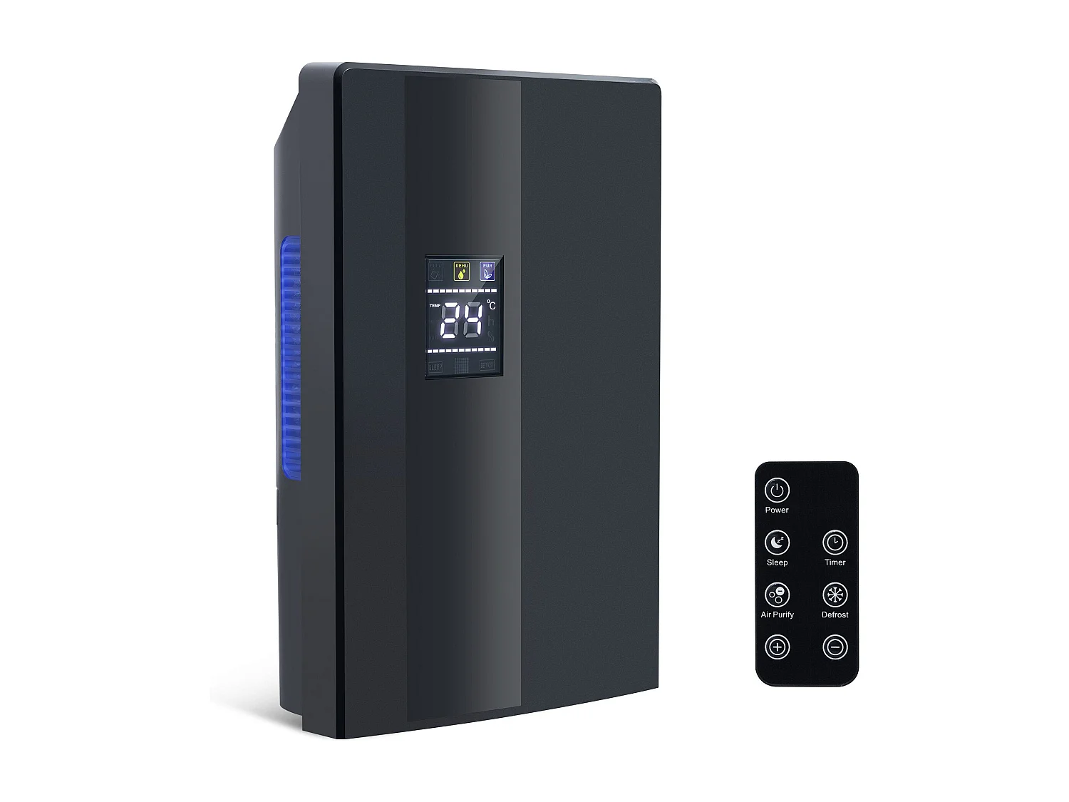 Déshumidificateur 2000 ml avec télécommande, minuterie 24 h, nettoyage UV et mode veille (noir)