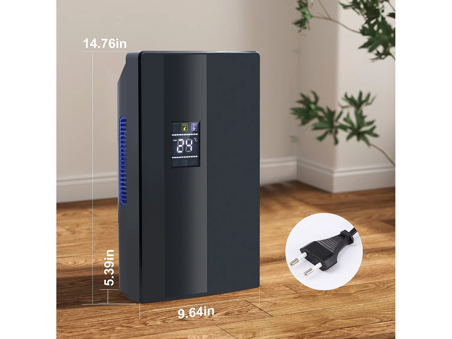 Déshumidificateur 2000 ml avec télécommande, minuterie 24 h, nettoyage UV et mode veille (noir)