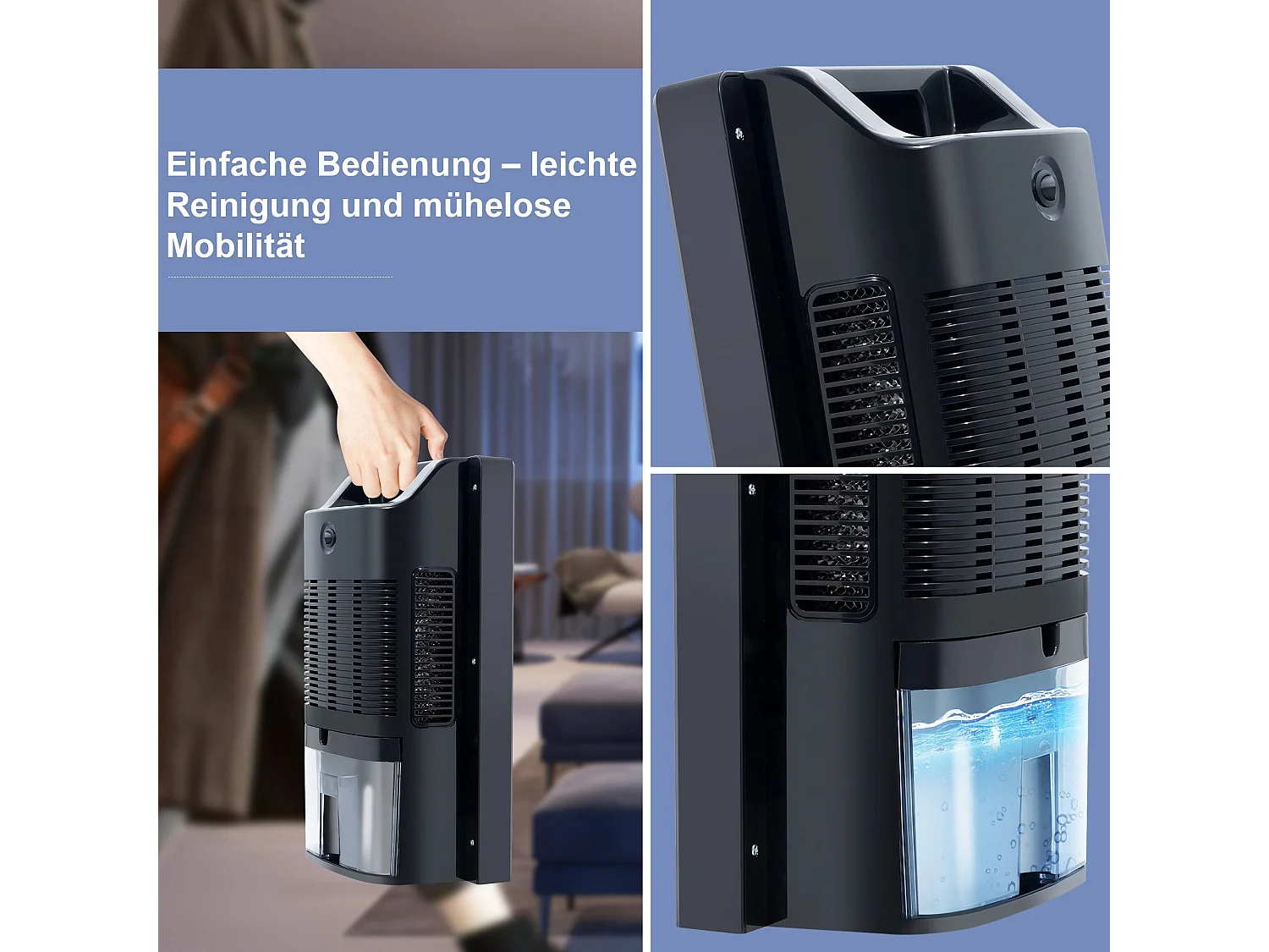 Déshumidificateur 2000 ml avec télécommande, minuterie 24 h, nettoyage UV et mode veille (noir)