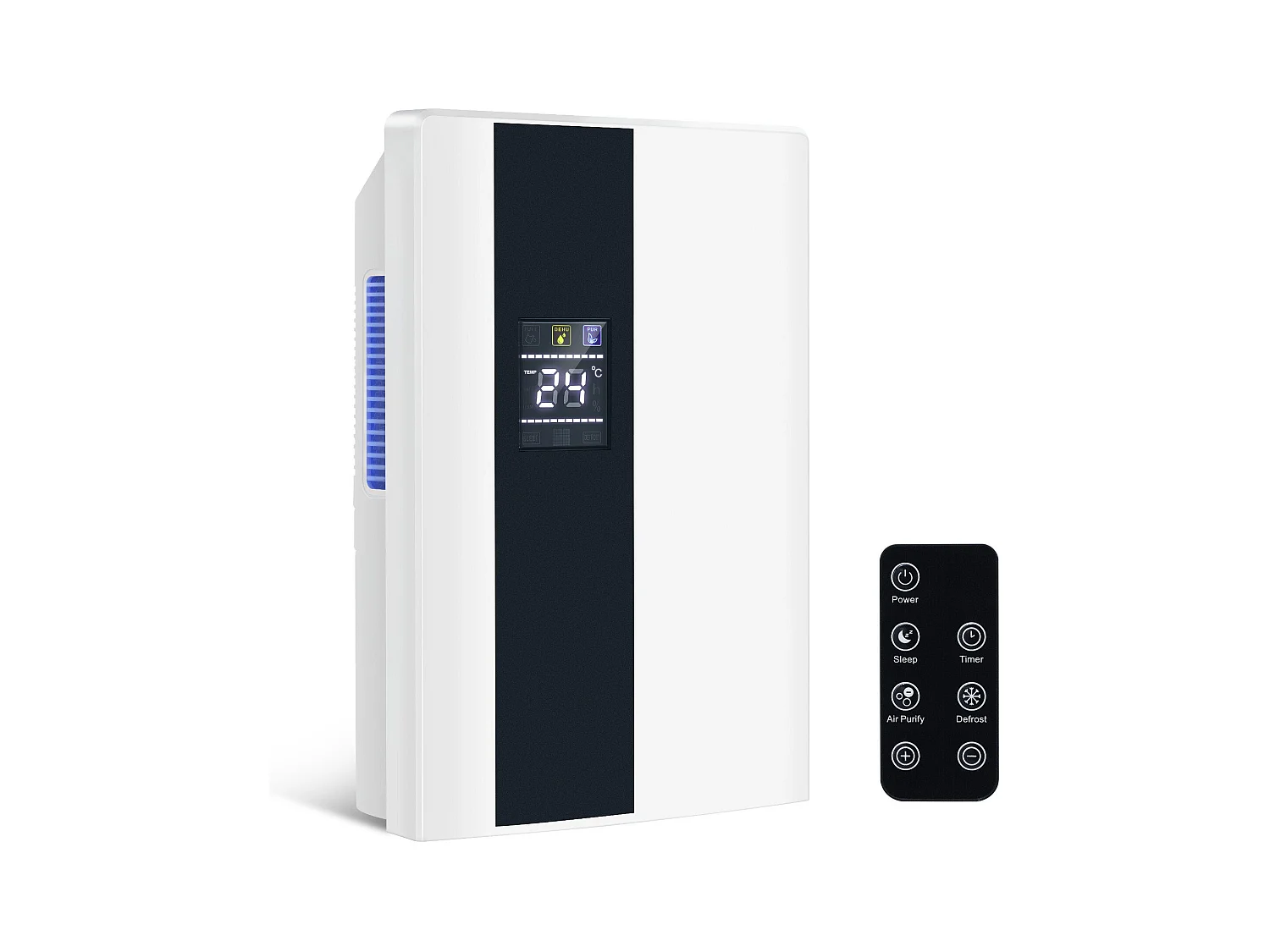 Déshumidificateur 2000 ml avec télécommande, minuterie 24 h, nettoyage UV et mode veille (blanc)