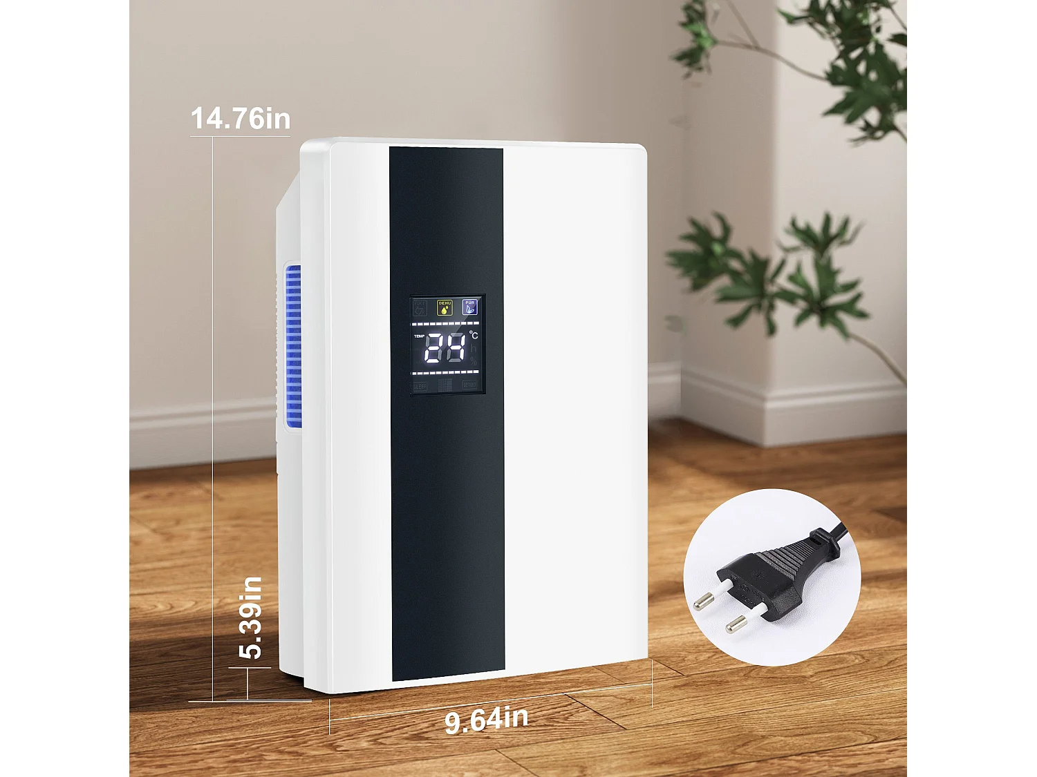 Déshumidificateur 2000 ml avec télécommande, minuterie 24 h, nettoyage UV et mode veille (blanc)