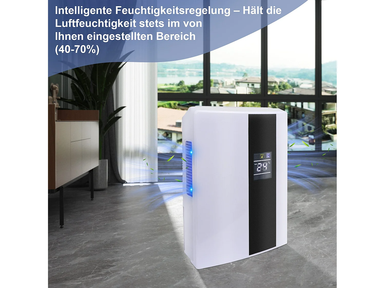 Déshumidificateur 2000 ml avec télécommande, minuterie 24 h, nettoyage UV et mode veille (blanc)