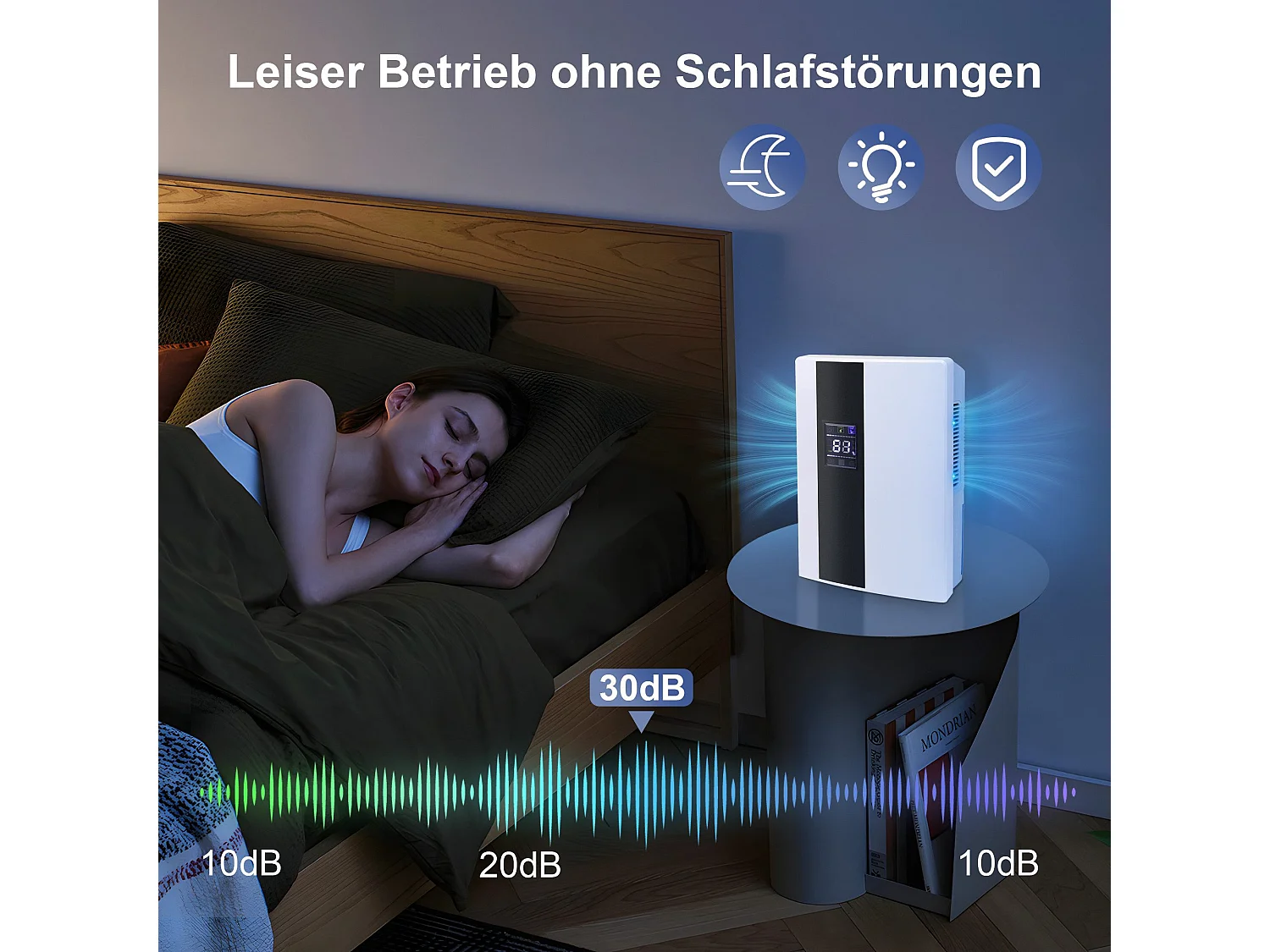 Déshumidificateur 2000 ml avec télécommande, minuterie 24 h, nettoyage UV et mode veille (blanc)