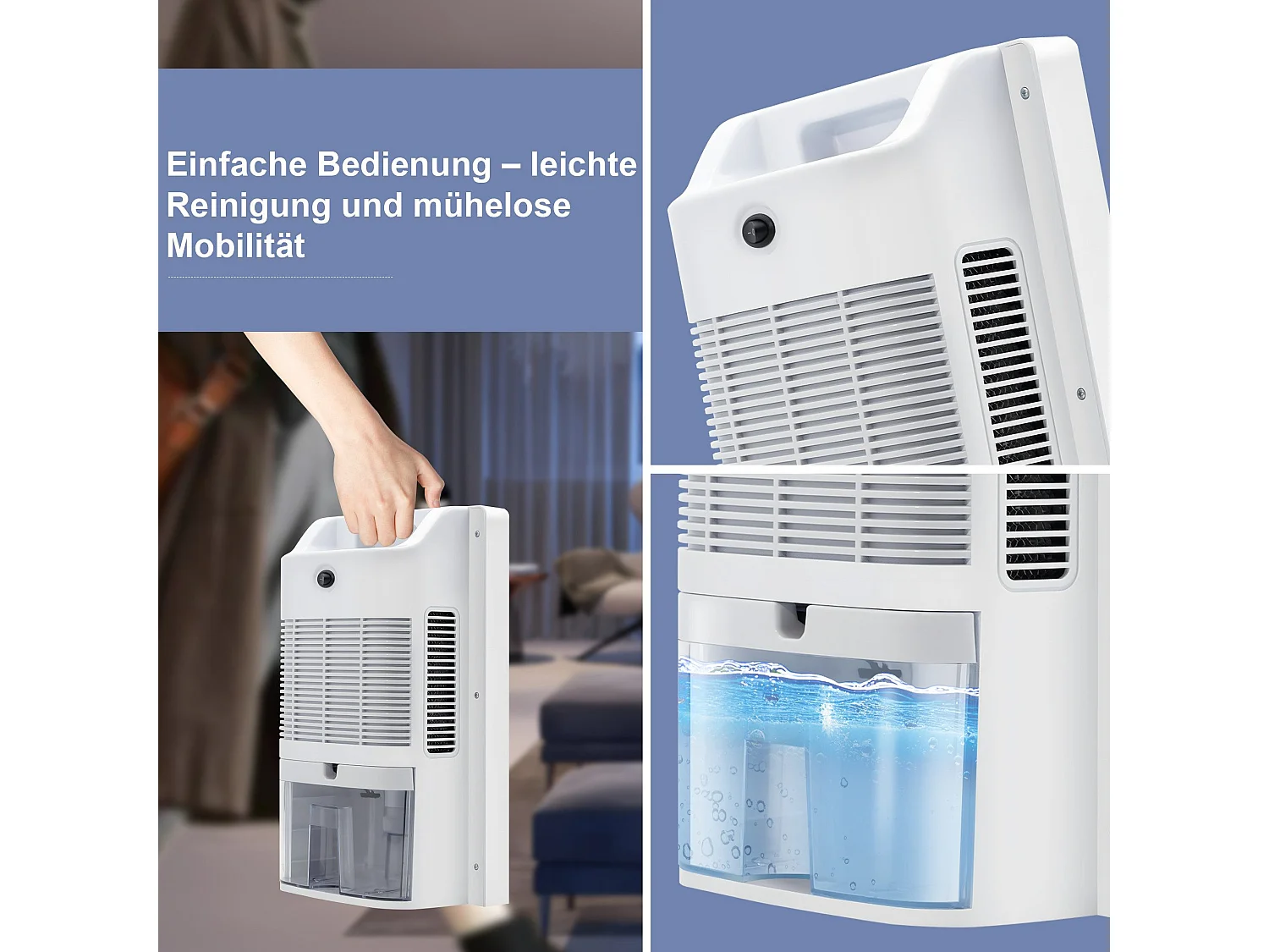 Déshumidificateur 2000 ml avec télécommande, minuterie 24 h, nettoyage UV et mode veille (blanc)