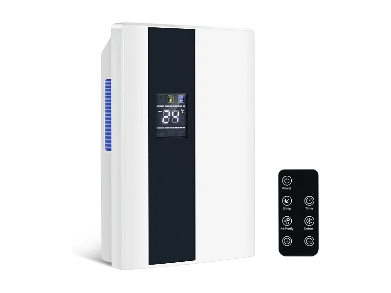 Déshumidificateur 2000 ml avec télécommande, minuterie 24 h, nettoyage UV et mode veille (blanc)