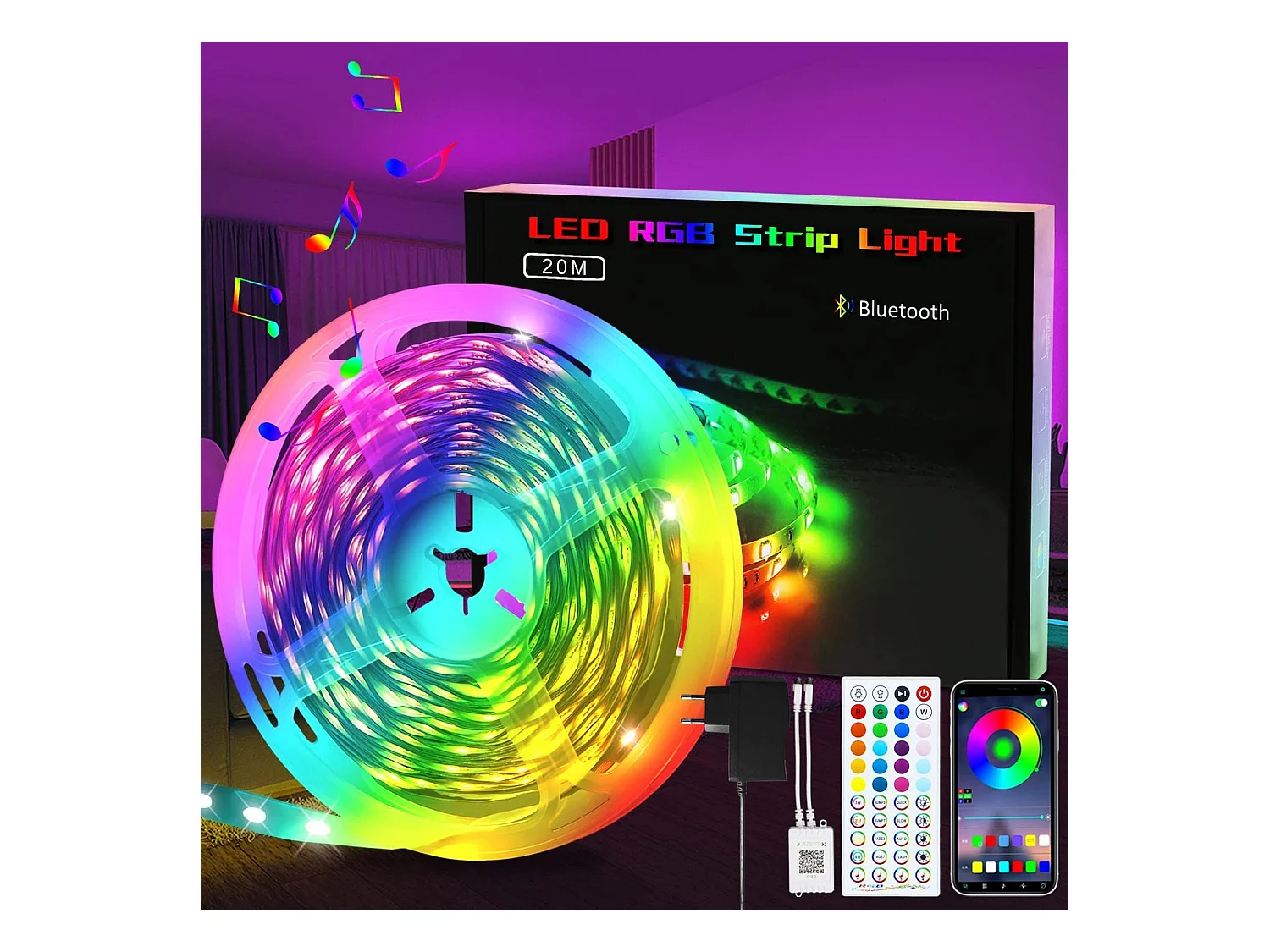 Bande LED NETTLIFE RGB réglable avec application de télécommande Bande LED