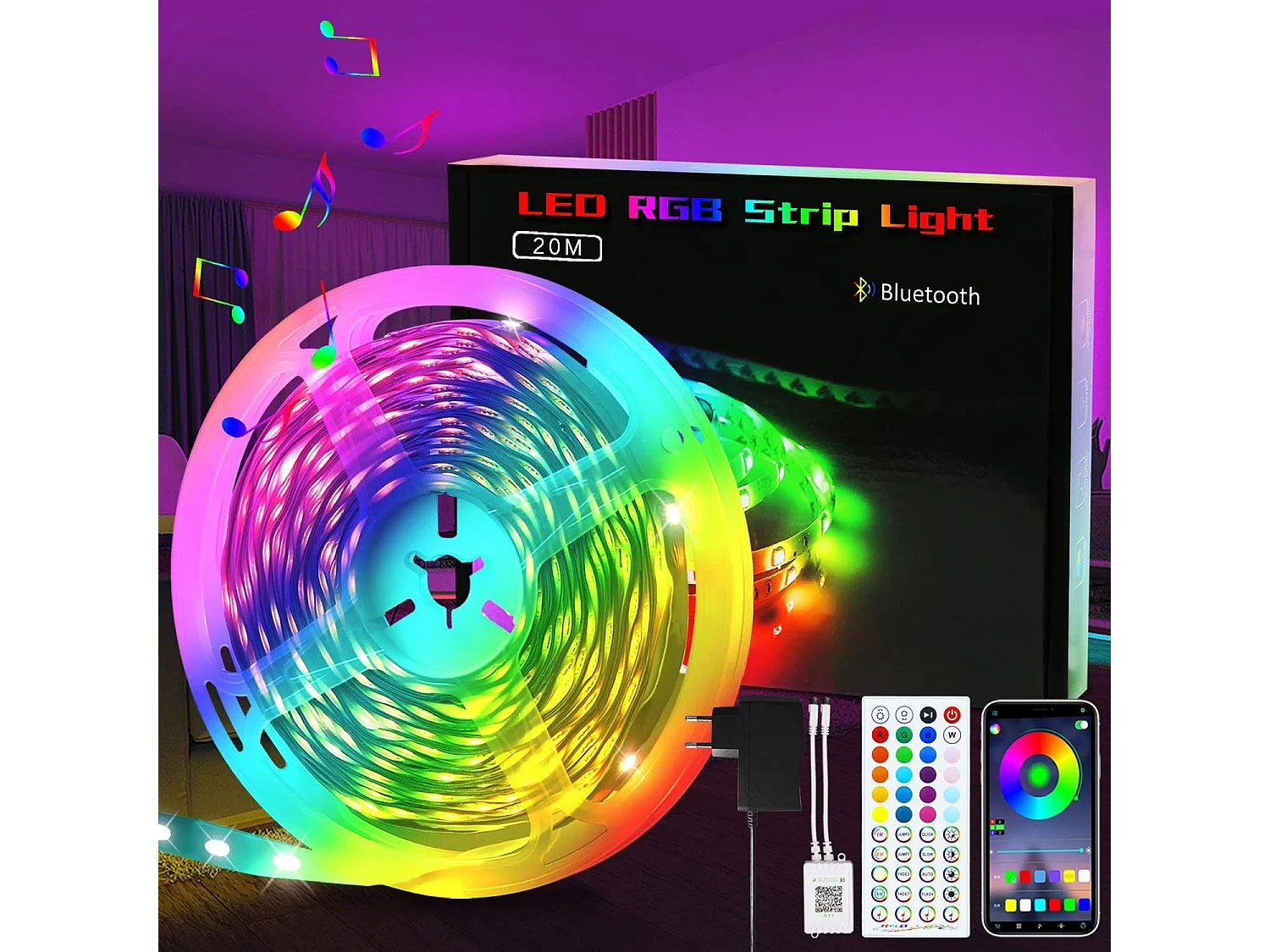 Bande LED NETTLIFE RGB réglable avec application de télécommande Bande LED