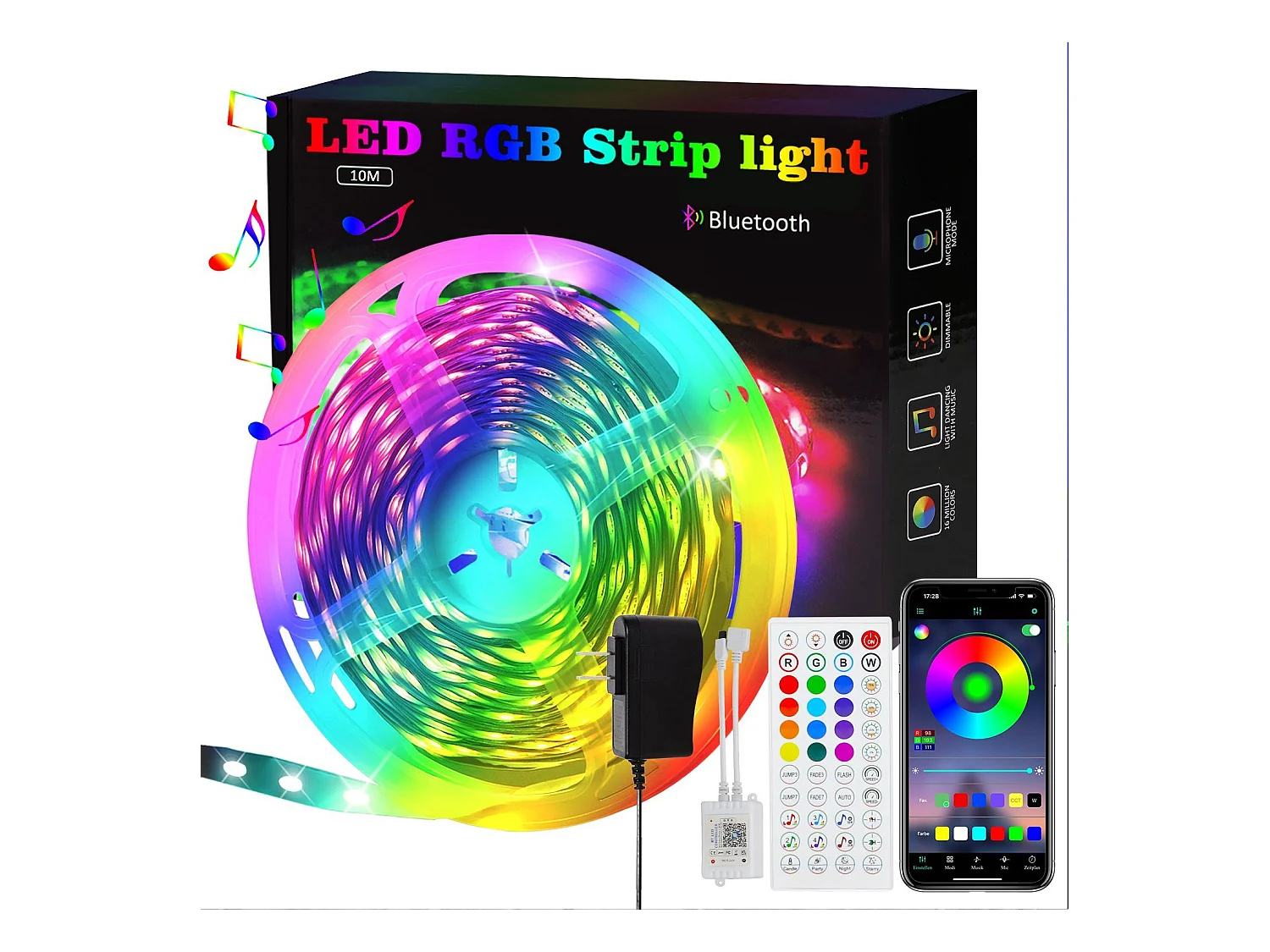 NETTLIFE RGB LED-Streifen Einstellbar mit APP Fernbedienung LED-Streifen