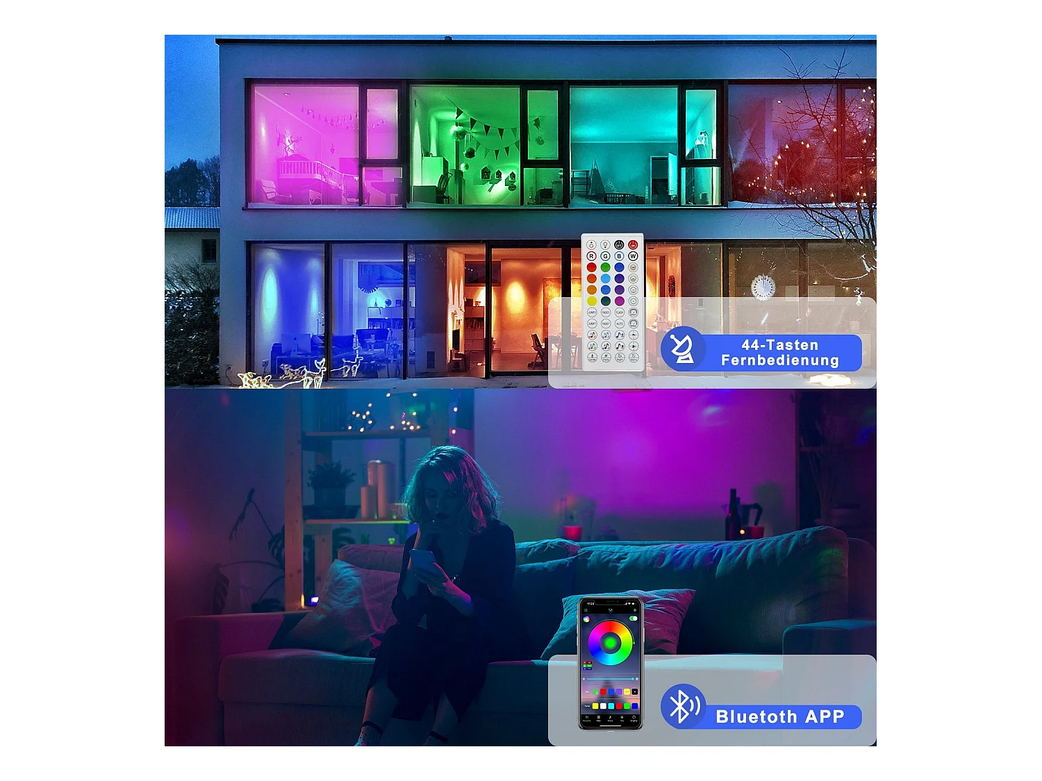 NETTLIFE RGB LED-Streifen Einstellbar mit APP Fernbedienung LED-Streifen