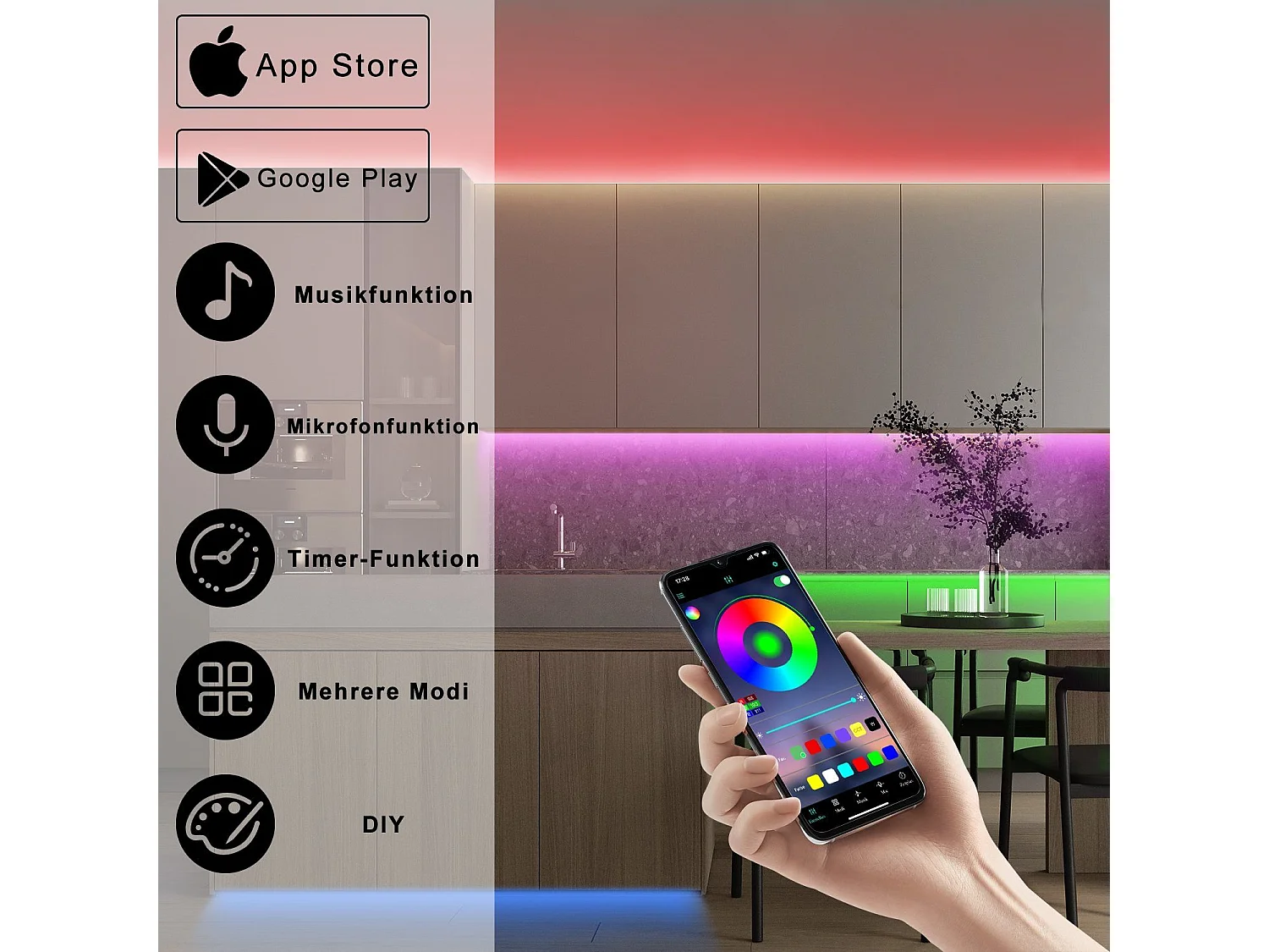 NETTLIFE RGB LED-strip, verstelbaar met APP-afstandsbediening LED-strip