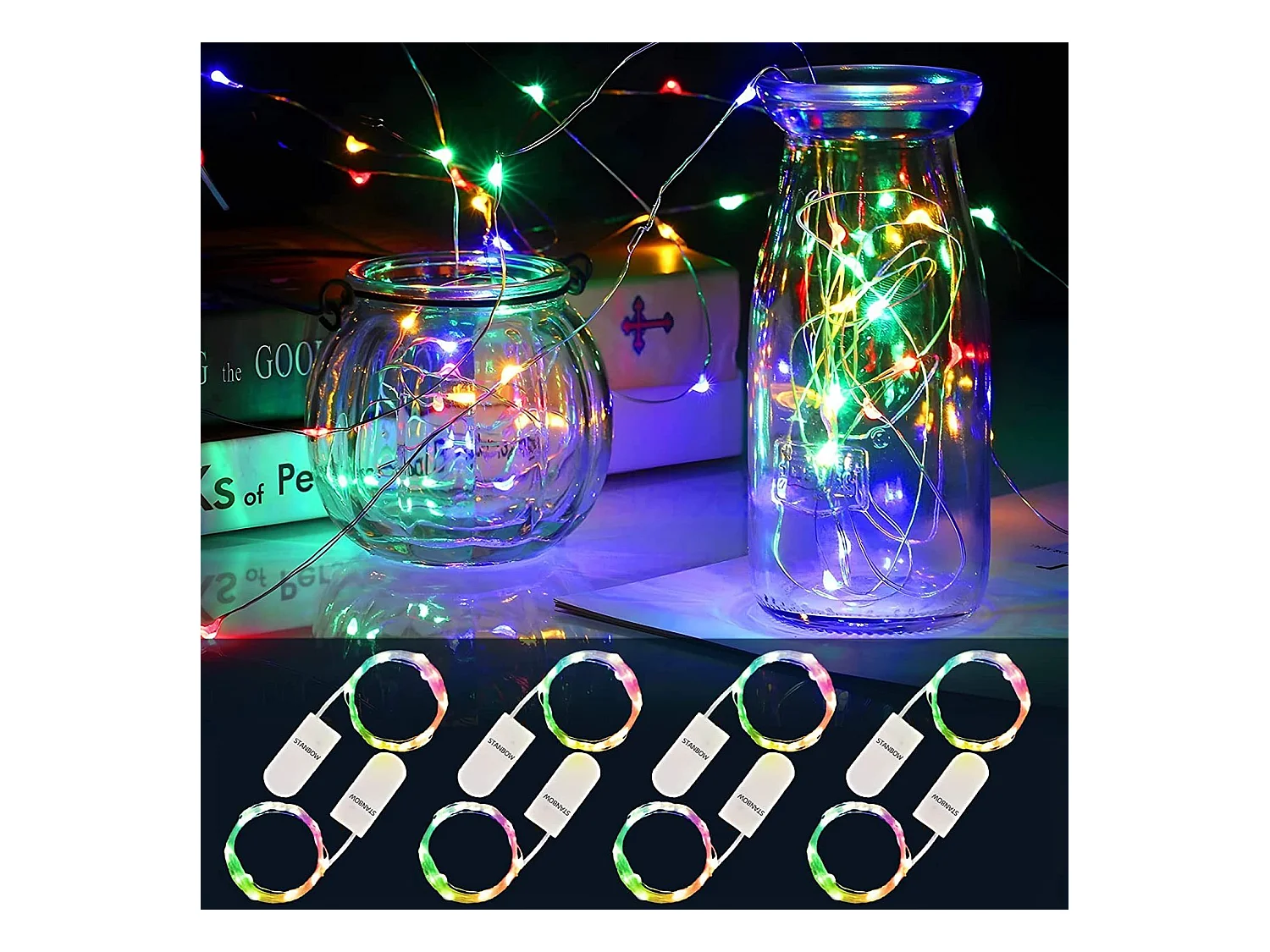 NETTLIFE LED-lichtsnoer 8-pack 2M 20 LED-batterijgevoede lichtsnoeren kerstdecoratie