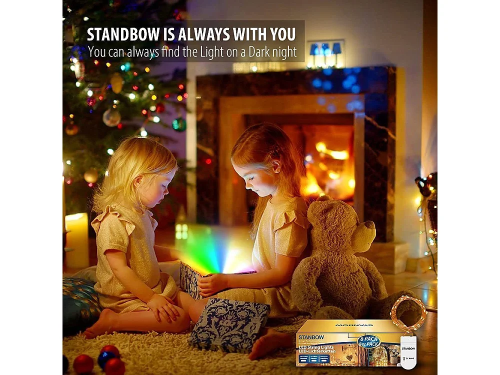 NETTLIFE LED-Lichterkette, 8er-Pack, 2 m, 20 LEDs, batteriebetrieben, Lichterkette, Weihnachtsdekoration