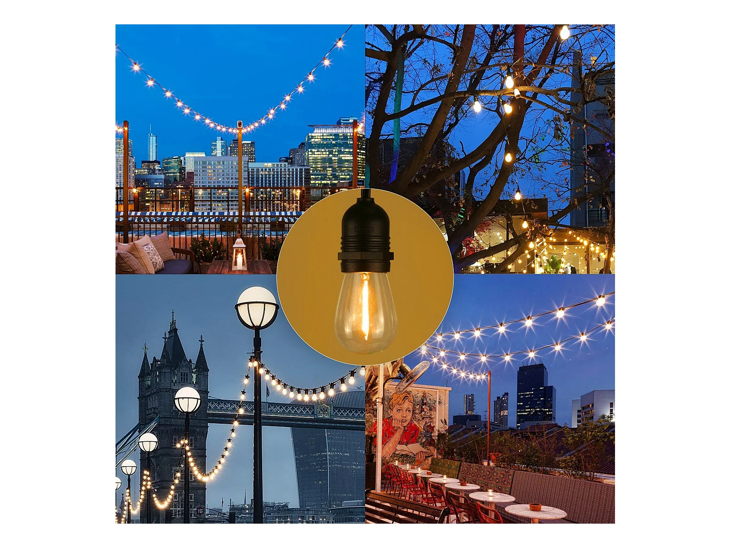 NETTLIFE Lampki LED do użytku wewnątrz i na zewnątrz Żarówki Lampki choinkowe 7,6 m/15 m 16 płomieni, dekoracja świąteczna