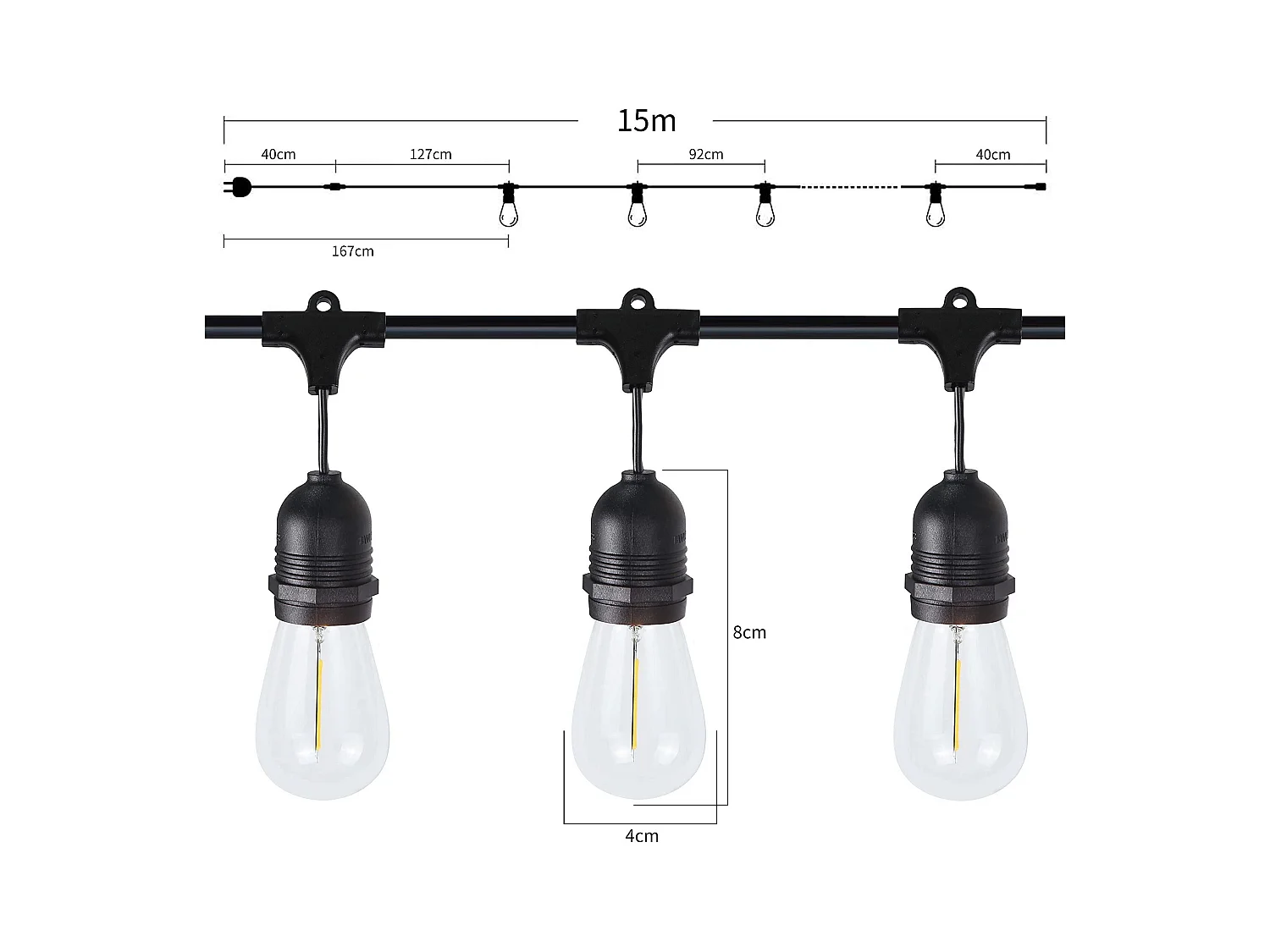 NETTLIFE Lampki LED do użytku wewnątrz i na zewnątrz Żarówki Lampki choinkowe 7,6 m/15 m 16 płomieni, dekoracja świąteczna