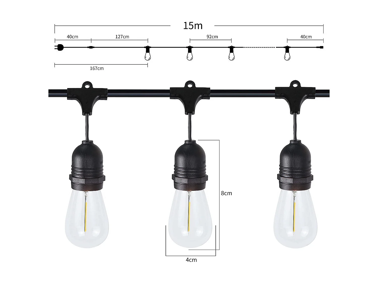 NETTLIFE Guirlande lumineuse LED Intérieur Extérieur Ampoules Guirlande lumineuse 7,6 m/15 m 16-flamme, Décoration de Noël