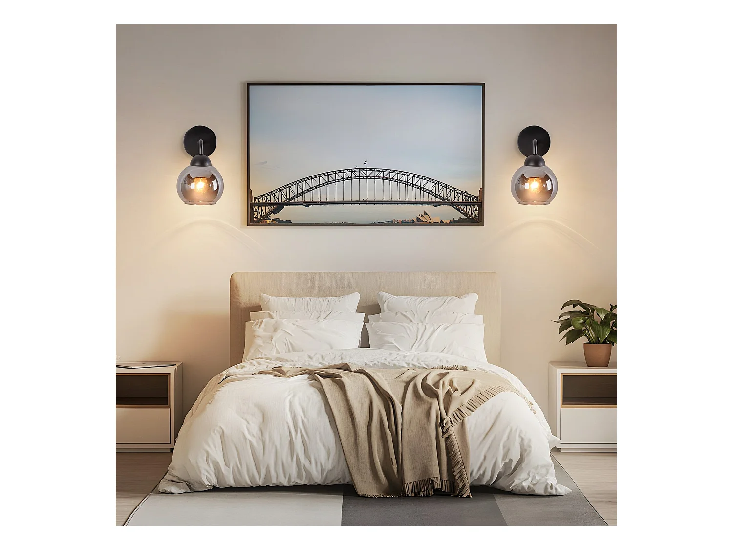 Applique murale d'intérieur vintage NETTLIFE E27 : éclairage mural rétro pour chambre à coucher en verre noir