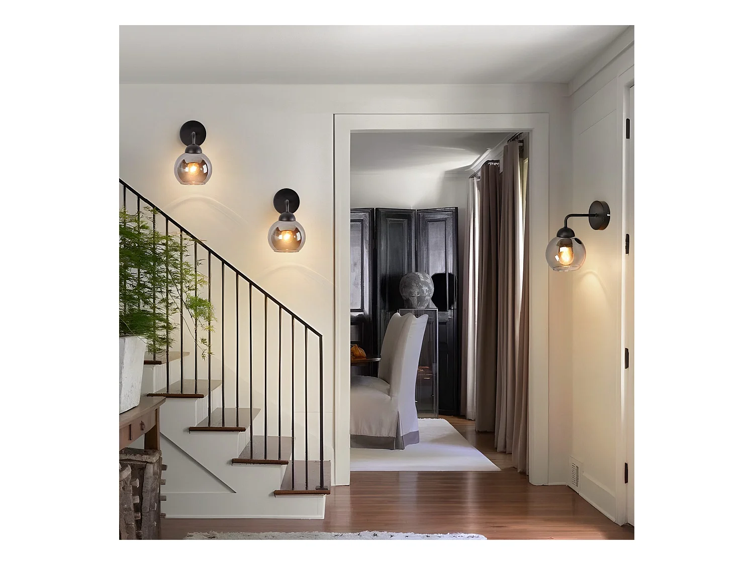 Applique murale d'intérieur vintage NETTLIFE E27 : éclairage mural rétro pour chambre à coucher en verre noir