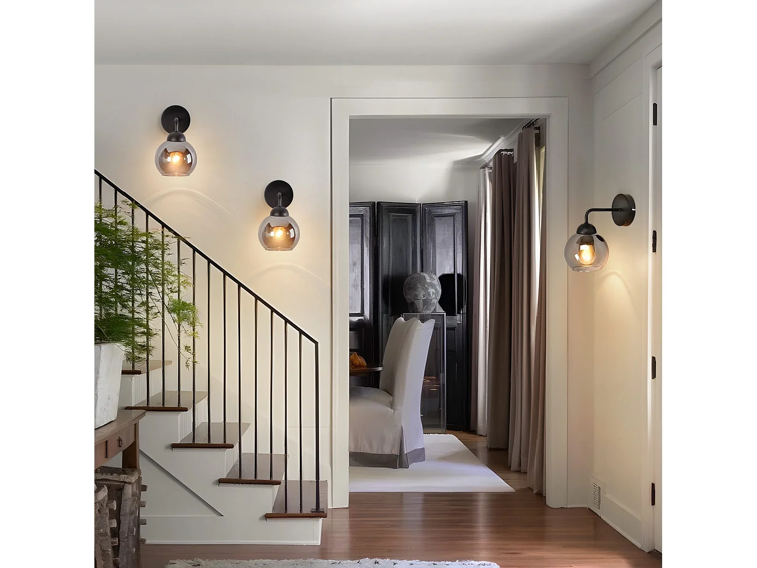 Applique murale d'intérieur vintage NETTLIFE E27 : éclairage mural rétro pour chambre à coucher en verre noir