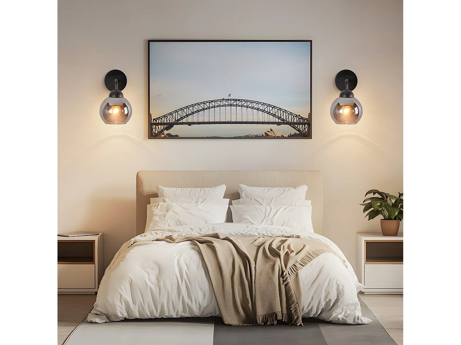 Applique murale d'intérieur vintage NETTLIFE E27 : éclairage mural rétro pour chambre à coucher en verre noir