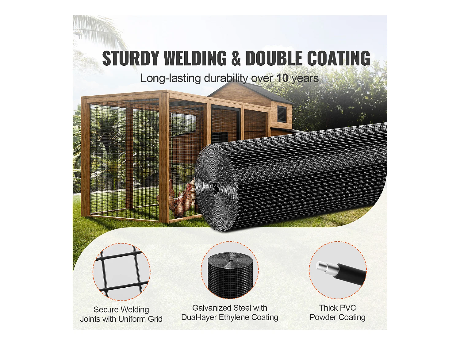 Grillage Rouleau Soudé Métallique de Calibre 19 pour Clôtures à Poulets SucceBuy 121.92 x 3048cm