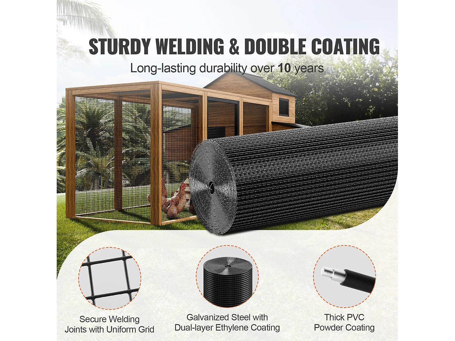 Grillage Rouleau Soudé Métallique de Calibre 19 pour Clôtures à Poulets SucceBuy 121.92 x 3048cm