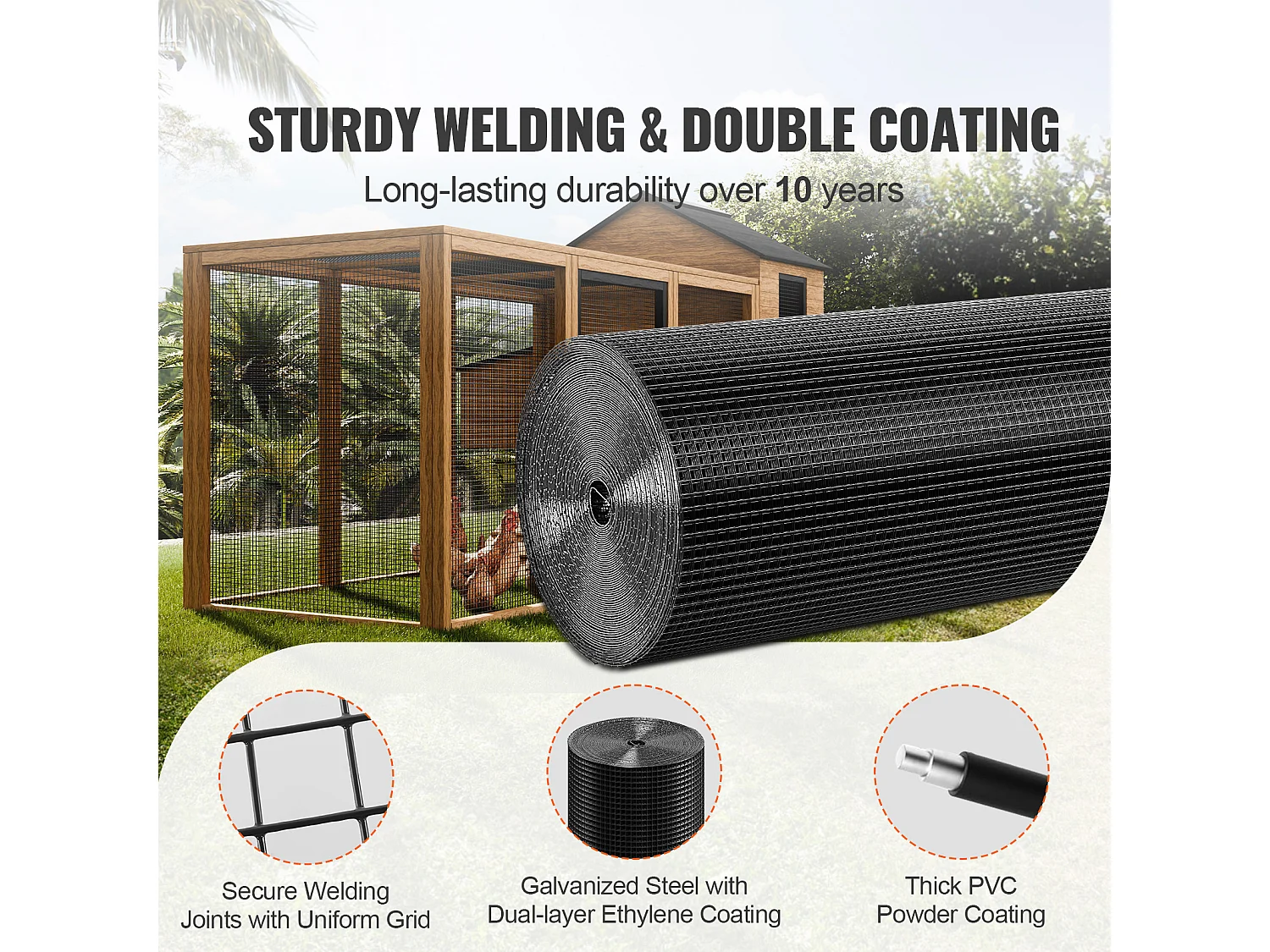 Rouleau de Treillis Métallique Galvanisé SucceBuy Hardware Cloth, Grillage à Poules de Calibre 19, Treillis Métallique Enduit de Vinyle