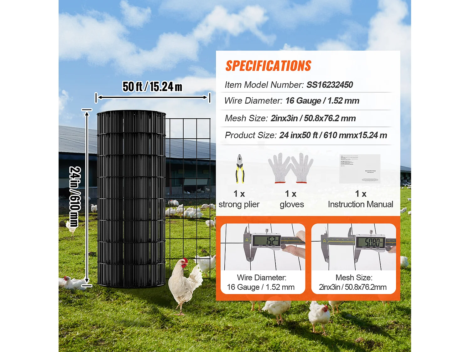 Rouleau de Treillis Métallique Galvanisé SucceBuy Hardware Cloth, Grillage à Poules de Calibre 16, Treillis Métallique Enduit de Vinyle