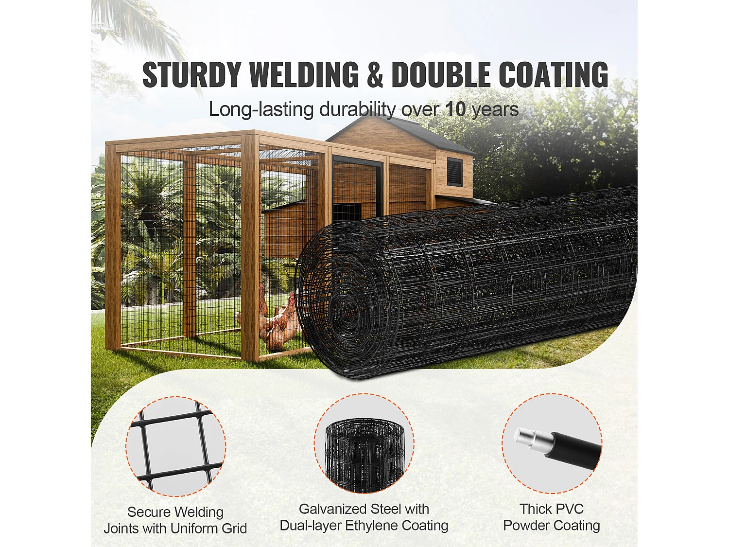 Rouleau de Treillis Métallique Galvanisé SucceBuy Hardware Cloth, Grillage à Poules de Calibre 16, Treillis Métallique Enduit de Vinyle