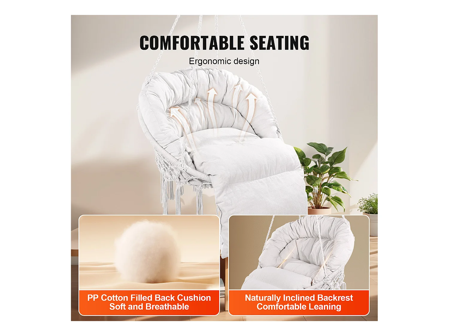 Fauteuil Suspendu Chaise Hamac Suspendue SucceBuy 149.69kg Beige