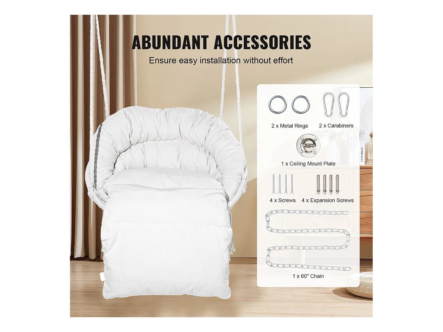 Fauteuil Suspendu Chaise Hamac Suspendue SucceBuy 149.69kg Beige