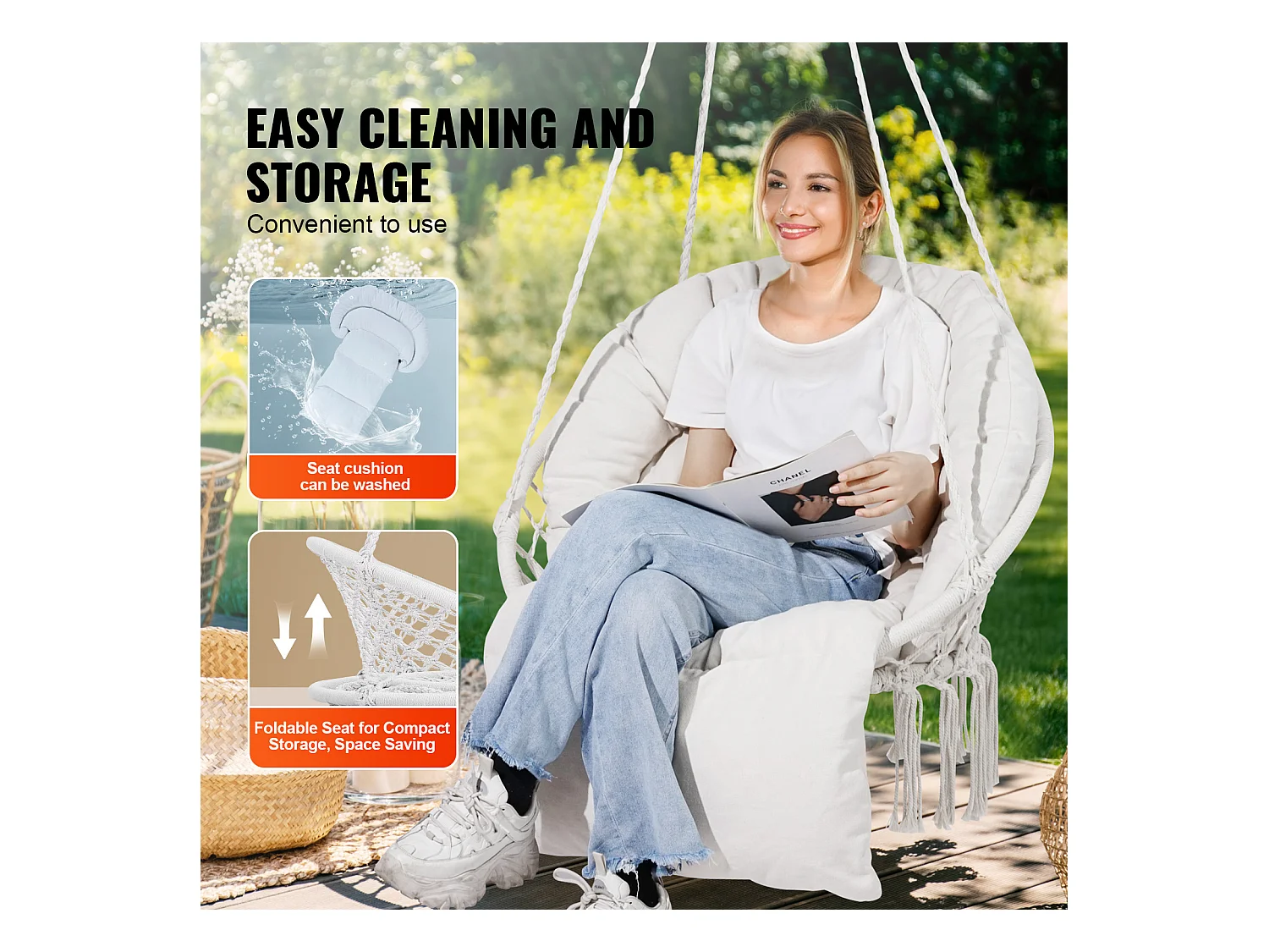 Fauteuil Suspendu Chaise Hamac Suspendue SucceBuy 149.69kg Beige