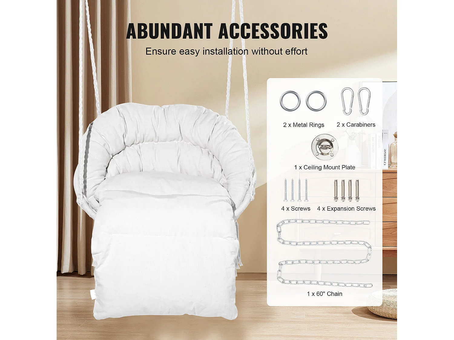 Fauteuil Suspendu Chaise Hamac Suspendue SucceBuy 149.69kg Beige