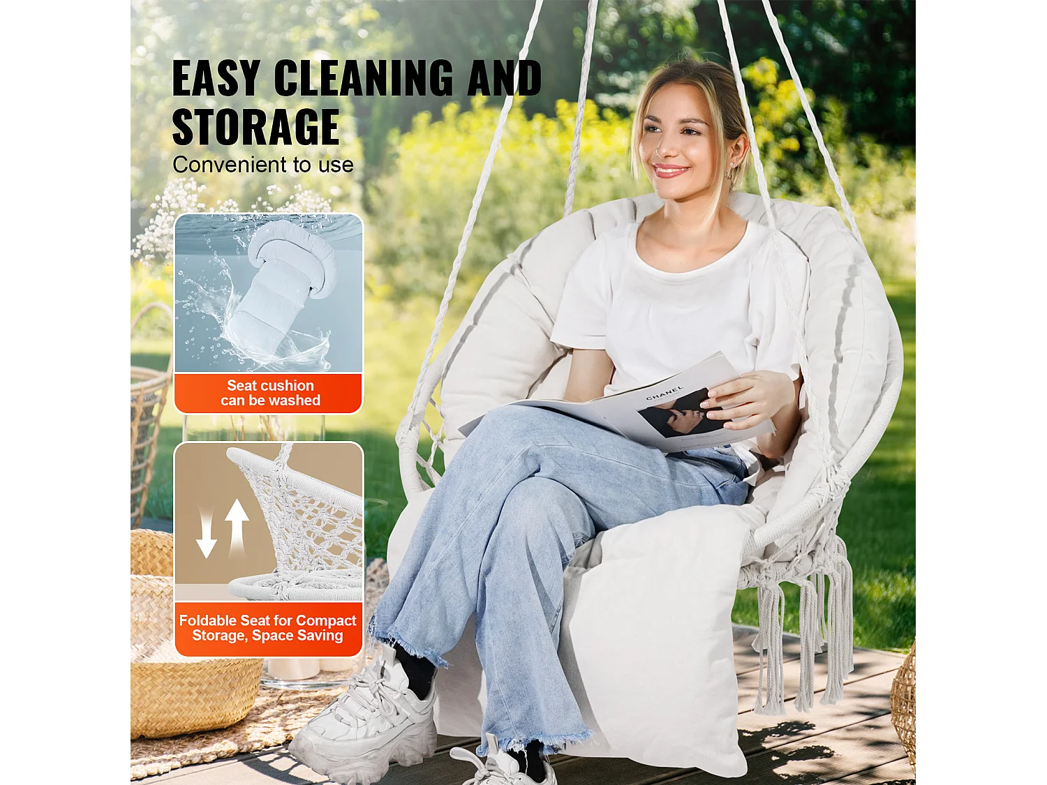 Fauteuil Suspendu Chaise Hamac Suspendue SucceBuy 149.69kg Beige