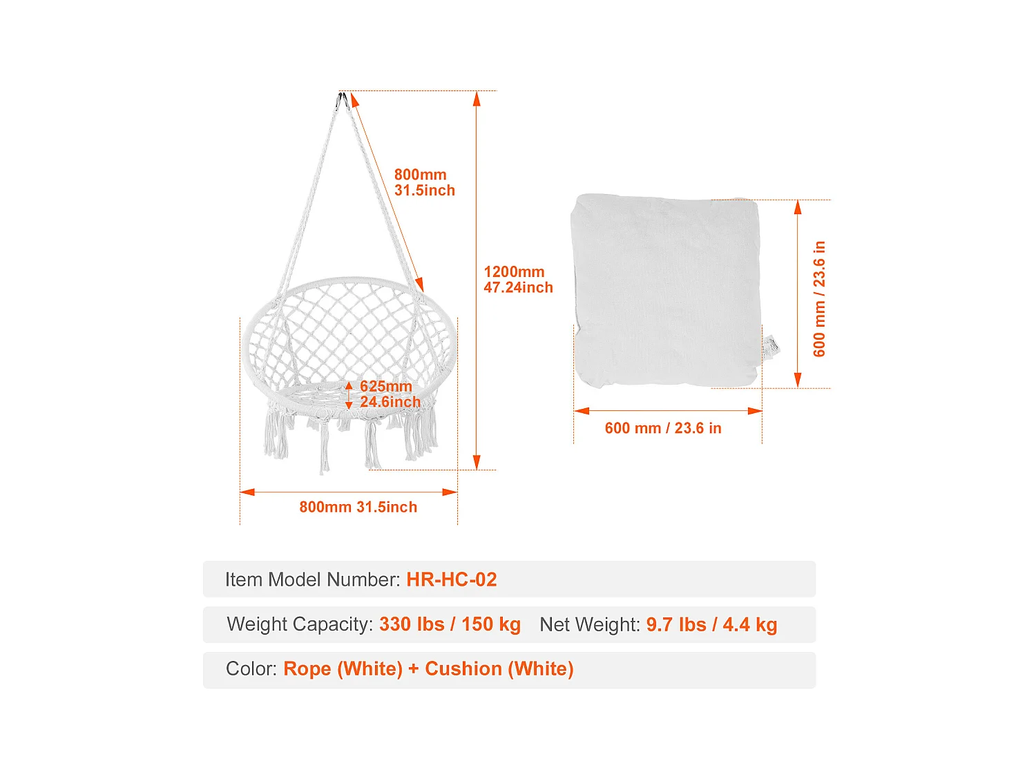 Fauteuil Suspendu Chaise Hamac Suspendue SucceBuy Capacité de 149.69kg