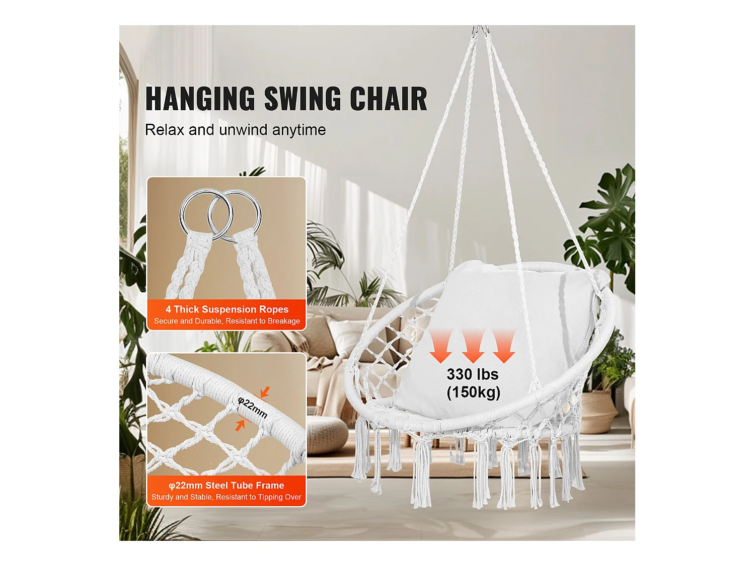 Fauteuil Suspendu Chaise Hamac Suspendue SucceBuy Capacité de 149.69kg