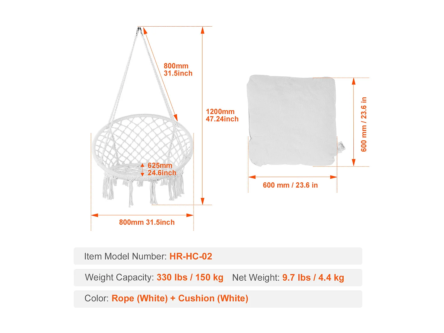 Fauteuil Suspendu Chaise Hamac Suspendue SucceBuy Capacité de 149.69kg
