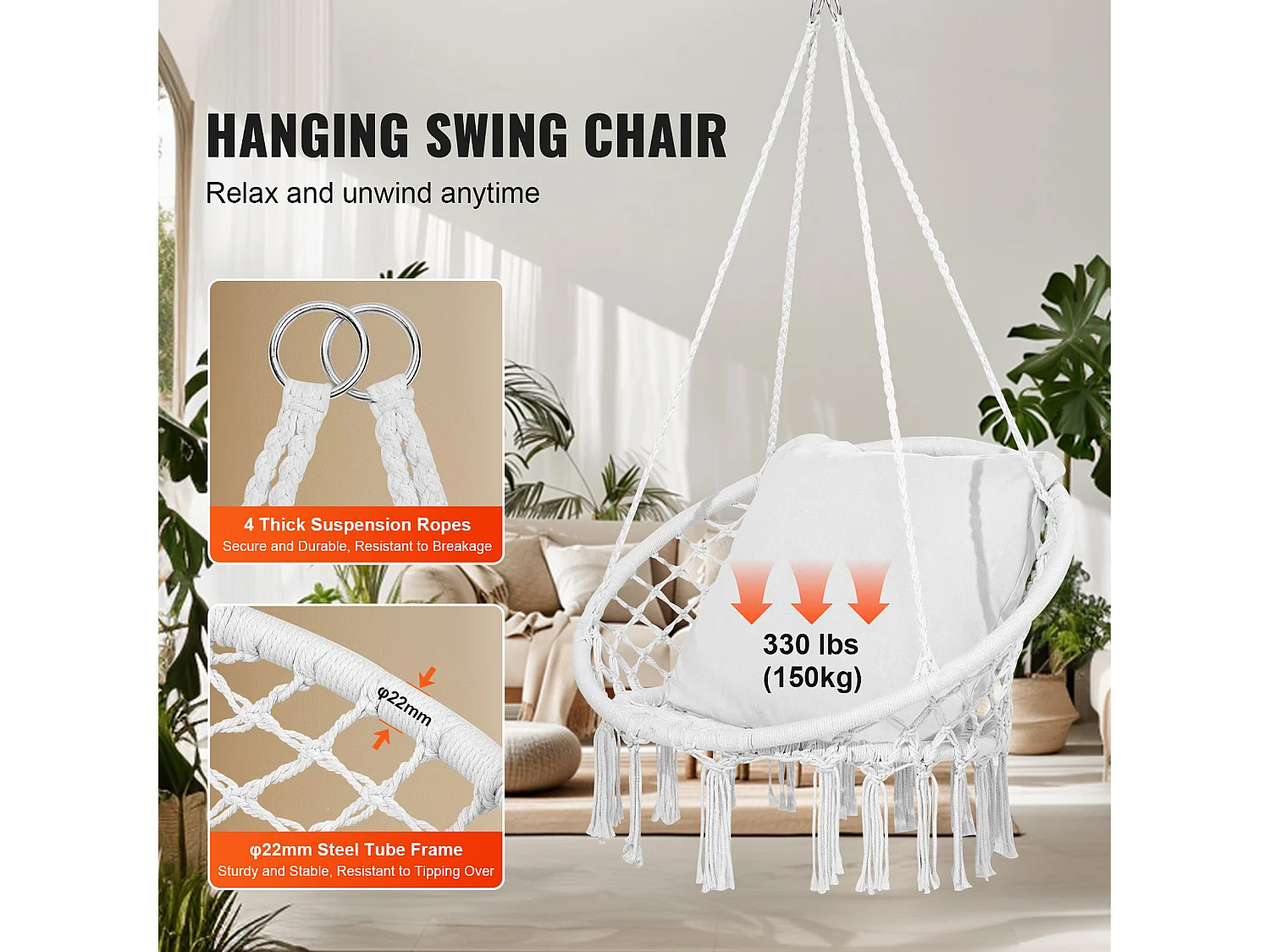 Fauteuil Suspendu Chaise Hamac Suspendue SucceBuy Capacité de 149.69kg