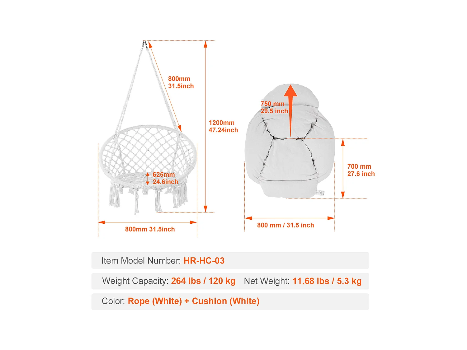Fauteuil Suspendu Chaise Hamac Suspendue SucceBuy 119.75kg