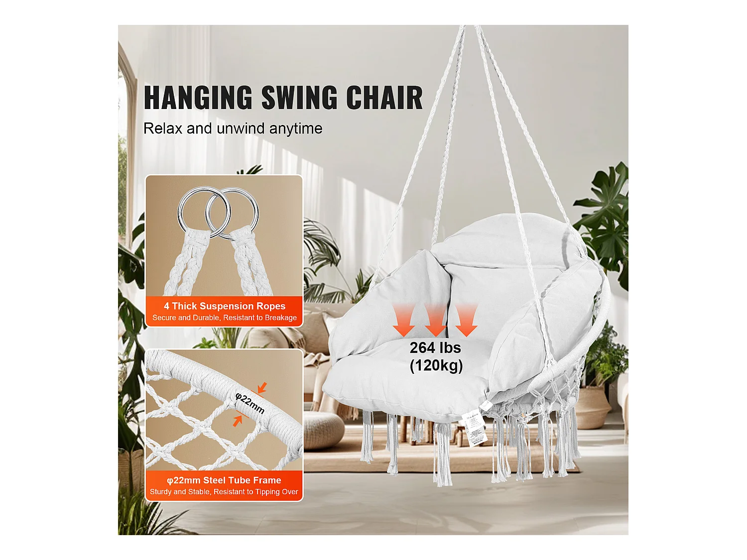 Fauteuil Suspendu Chaise Hamac Suspendue SucceBuy 119.75kg