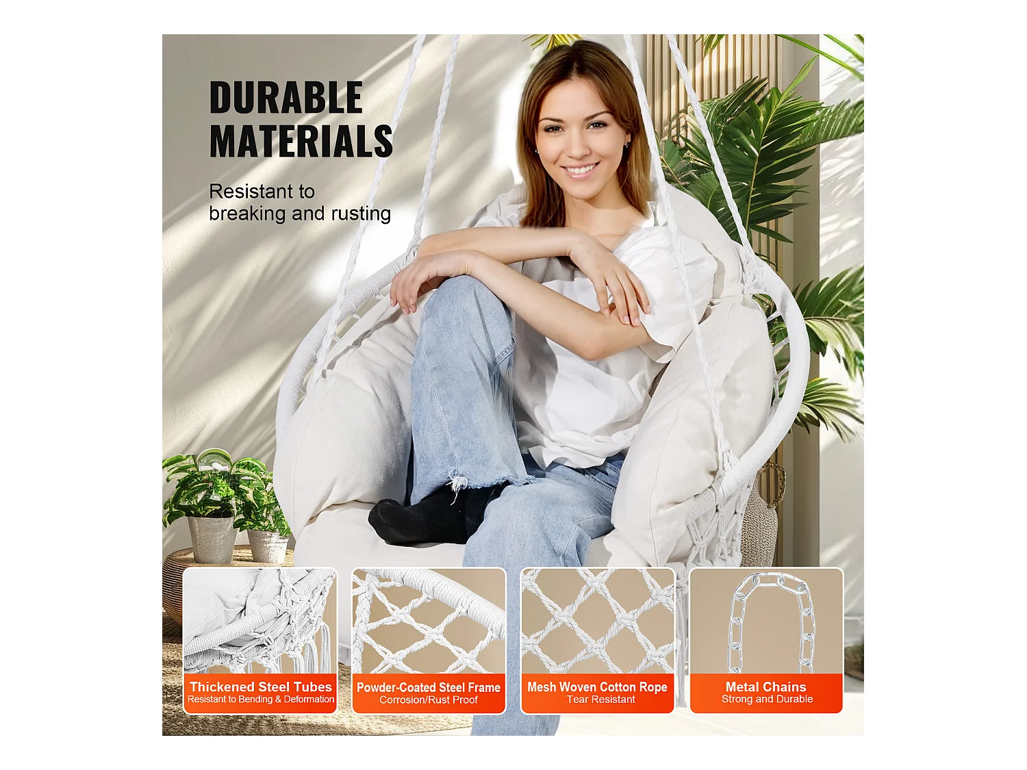 Fauteuil Suspendu Chaise Hamac Suspendue SucceBuy 119.75kg