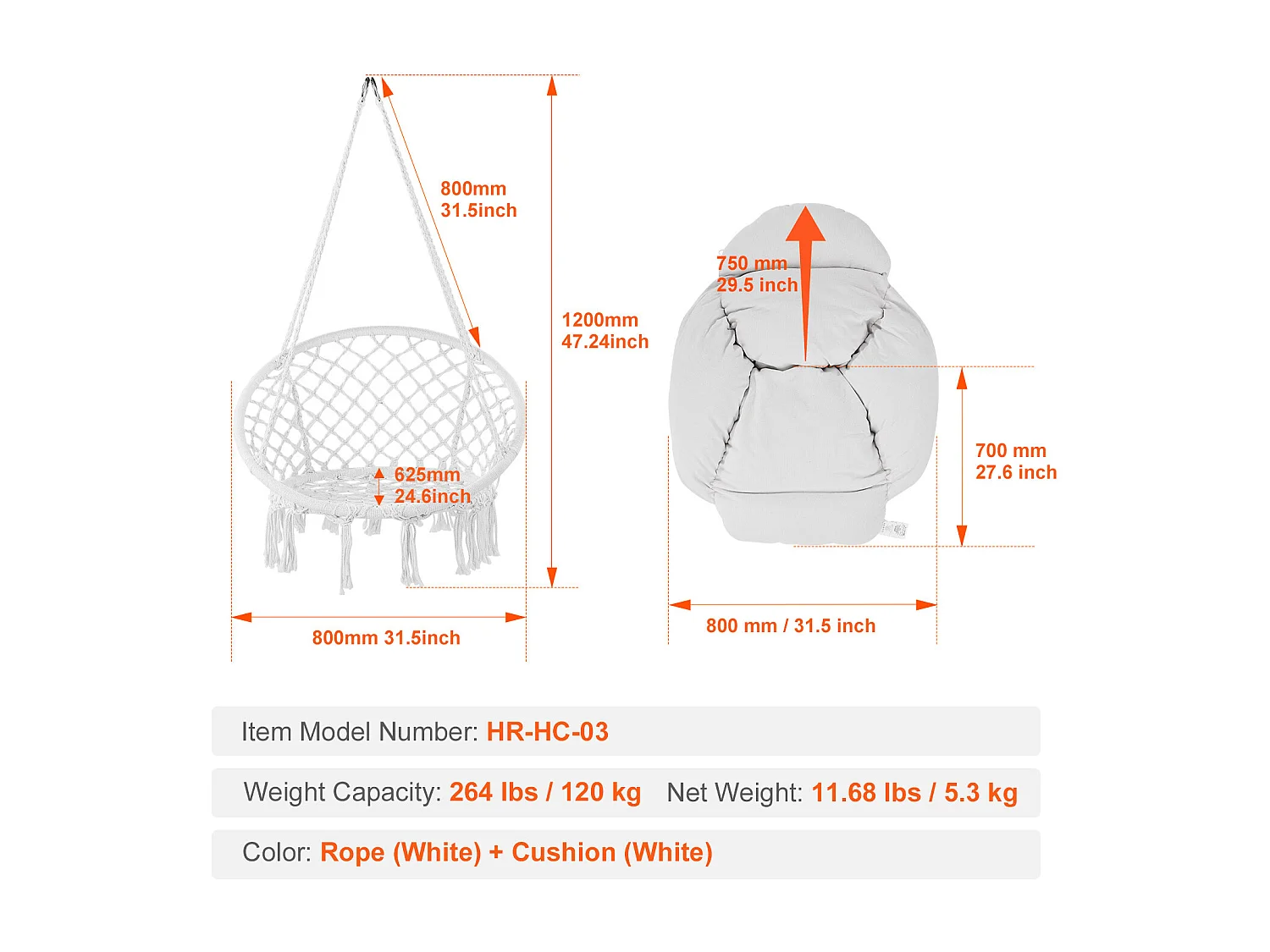 Fauteuil Suspendu Chaise Hamac Suspendue SucceBuy 119.75kg